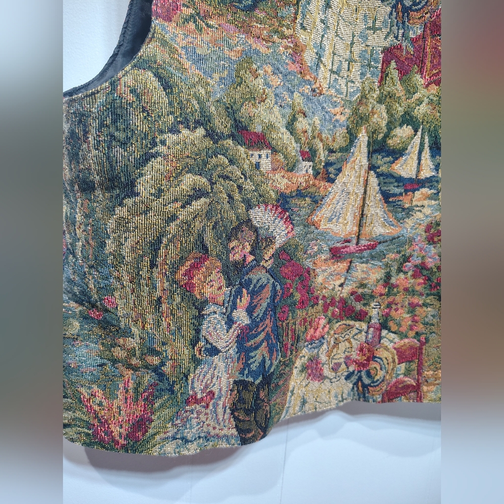 Vintage On The Verge Tapestry Vest Large Made in USA Cottagecore Art Garden - Picture 6 of 7